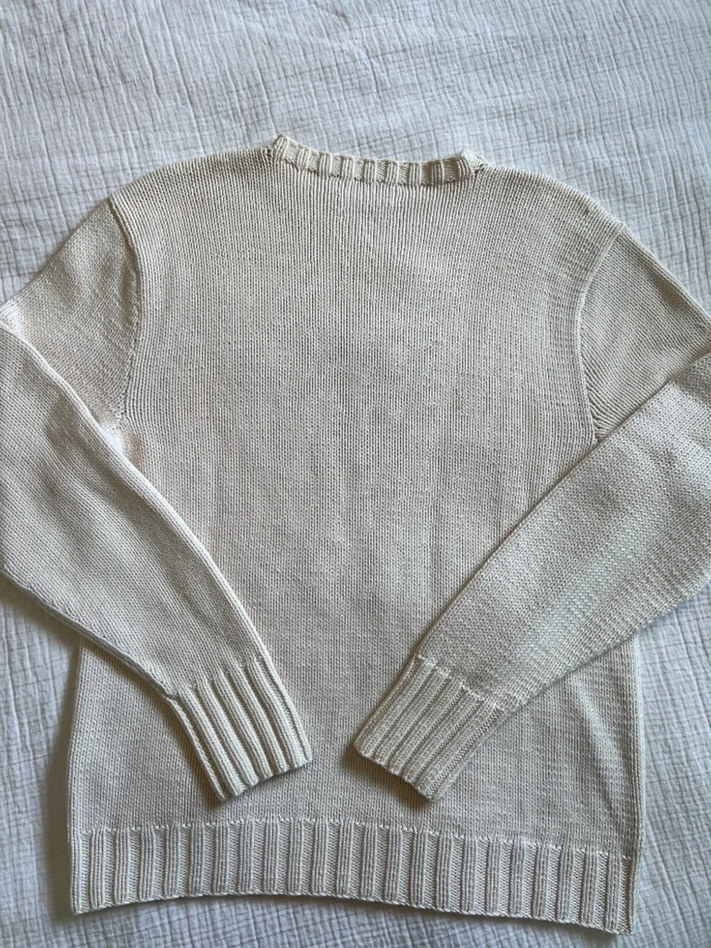 Vintage 90s Polo Ralph Lauren Hand Knit Sit Down Polo Bear USA Flag Sweater Rare